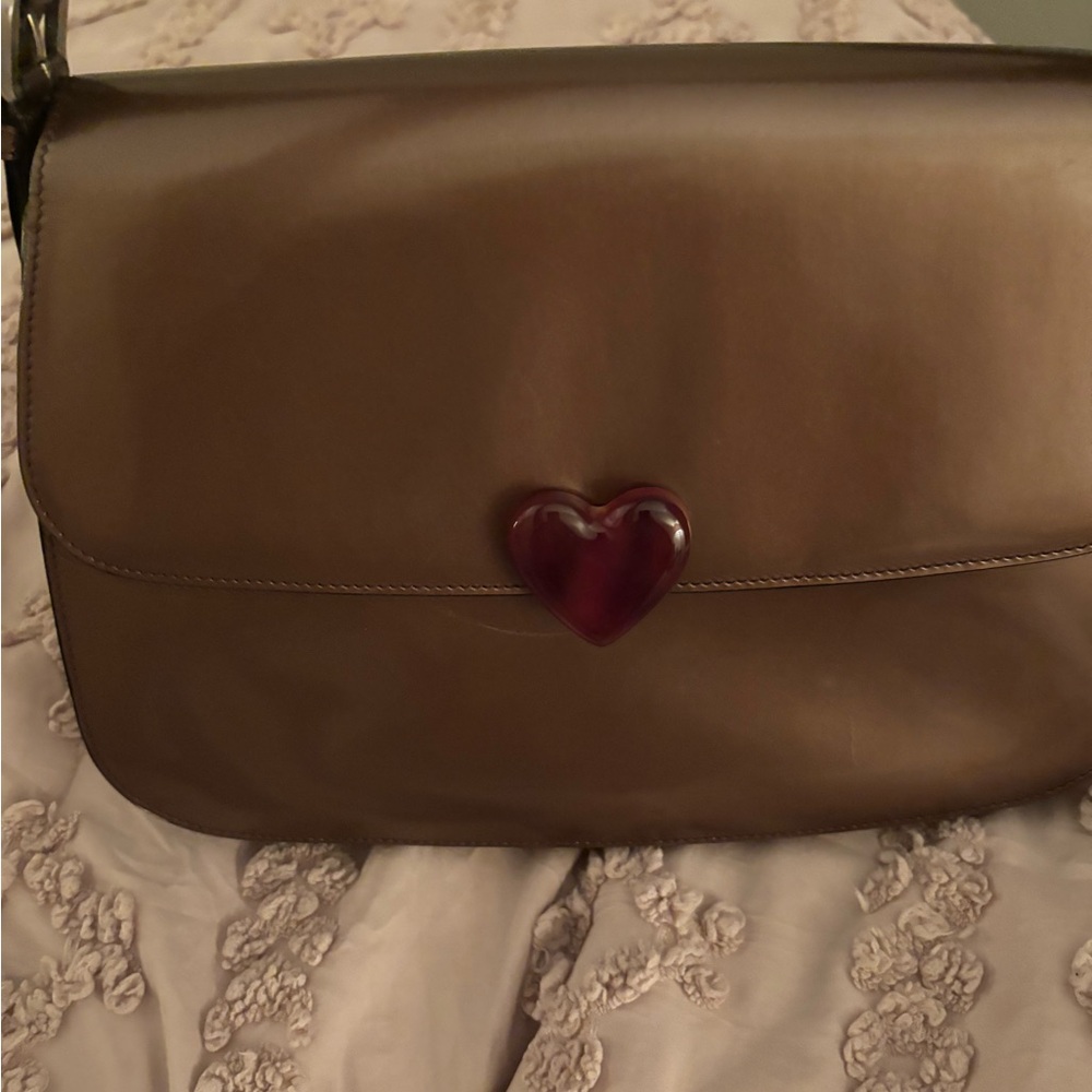 Moschino Brown Shoulder Bag with Heart Detail